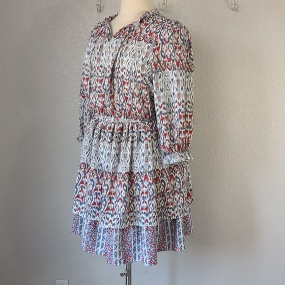 Dex 1X Dress Knee Length Ruffle Tie Neckline Long Sleeves - Picture 2 of 10